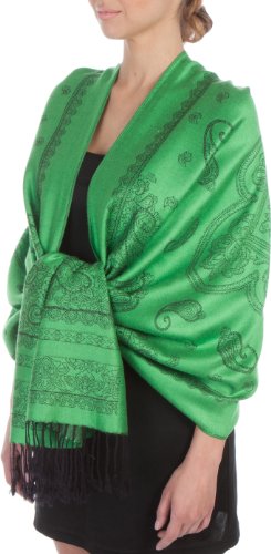 Sakkas Lightweight Two Tone Paisley Design Pashmina Fringe Scarf / Stole / Wrap