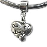 Favorite Teacher Sterling Silver Dangle Charm Bead for European Bead Bracelets