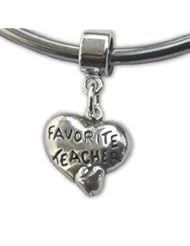 Favorite Teacher Sterling Silver Dangle Charm Bead for European Bead Bracelets