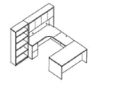 Left U Desk Station with Closed Hutch and Bookcase, 108