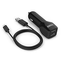 Anker® 24W Dual-Port Rapid USB Car Charger with PowerIQ technology and 3ft / 0.9m Micro USB Cable for Galaxy S5 S4, Tab 2, Note 4 3 , LG G3, Nexus 6 9, HTC One M8, MOTO X and More (Black)