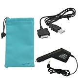 GTMax Car Charger for Acer Aspire One with USB Port + SanDisk Sansa e200 USB Data Cable for SanDisk Sansa e200 / View / Fuze + Microfiber Case