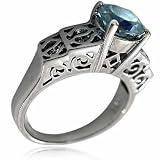 ----> GENUINE Blue Topaz Filligree Silver Ring S10