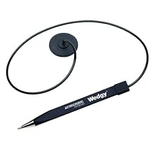 MMF Industries Wedgy Anti-Microbial Cord Pens/Counter Pens with Adhesive-Backed Round Base, Blue Ink, 12 Pens per Box (28408)