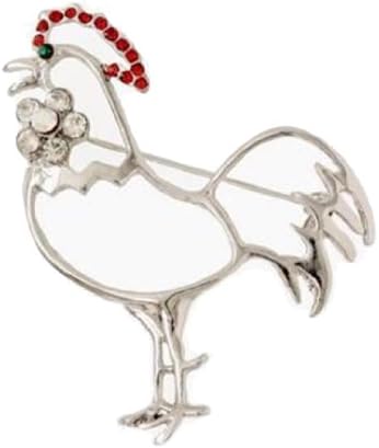 Large Rooster Pin Brooch C51 Red Clear Crystals