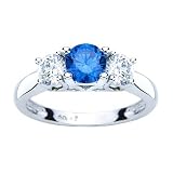 3 Diamond Anniversary Ring 1 1/2 ct. in 14K White Gold with Blue Center Diamond