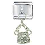 Rhinestone Purse Silver Italian Charms Bracelet Link