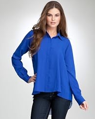 Hi Lo Pleated Button Down Top - PETITES