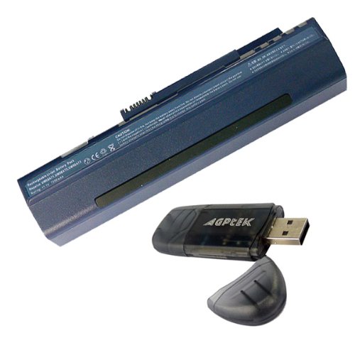 Acer Aspire One Replacement Laptop Notebook Battery fits UM08A31 UM08A51 UM08A71 UM08A72 UM08A73 UM08A74 UM08B31 UM08B71 UM08B72 UM08B73 UM08B74 LC.BTP00.017 LC.BTP00.018 934T2780F w/ a AGPtek USB 2.0 SD Card Reader [ 7200mAh 9 cells Black ] On Sale
