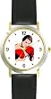 Boxer with Red Boxing Gloves Martial Arts - WATCHBUDDY&reg; DELUXE TWO-TONE THEME WATCH - Arabic Numbers - Black Leather Strap-Size-Large ( Men's Size or Jumbo Women's Size )