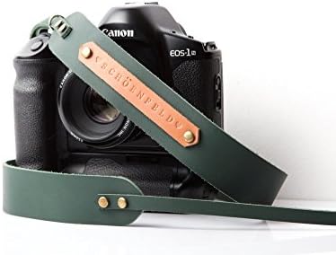 Personalized leather camera strap in green color