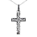 10K White Gold Filigree Cross Necklace