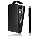 Supergets Samsung Galaxy Ace S5830 Premium Black Top Flip Leather Case with Touch Screen Stylus And Includes Screen Protector And Polishing Cloth