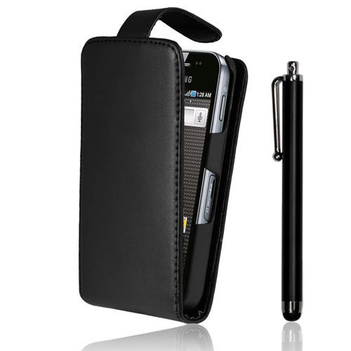 GADGETSNTECHS SAMSUNG GALAXY ACE S5830 PREMIUM BLACK TOP FLIP LEATHER CASE WITH TOUCH SCREEN STYLUS AND INCLUDES SCREEN PROTECTOR AND POLISHING CLOTH^^