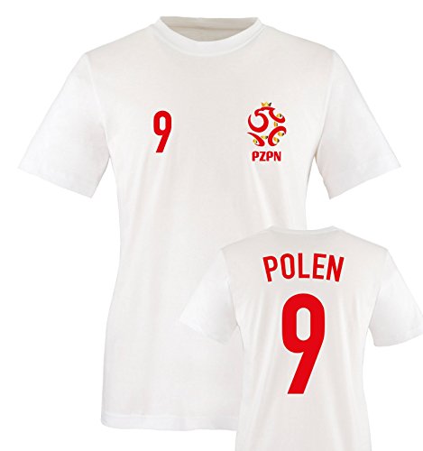 EM 2016 – TRIKOT – EM 2016 – POLEN – 9 – Kinder T-Shirt – Weiss / Rot-Gold Gr. 98-104