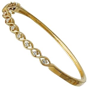 14K Yellow Gold Open Twist Seven Diamond Bangle Bracelet