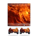 Protective Vinyl Skin Decal Cover for Sony Playstation 3 PS3 Slim Skins + 2 Controller Skins Back Draft