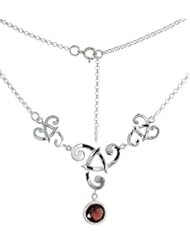 Sterling Silver Celtic Fish Trinity Triquetra Knot Necklace w/ Natural Garnet 16 inch long