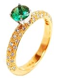 Emerald and Diamond Engagement Ring or Right Hand Ring, 14k Yellow Gold, Ring Size 5.5 (T.w 1.10)