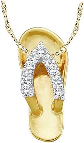 10k Yellow Gold Round Diamond Flip Flop Womens Sandal Shoe Nautical Fashion Pendant with 18" Chain - .15 (1/7) Ct.t.w.