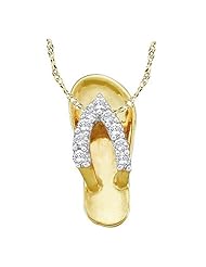 10k Yellow Gold Round Diamond Flip Flop Womens Sandal Shoe Nautical Fashion Pendant with 18" Chain - .15 (1/7) Ct.t.w.