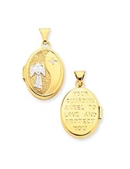 14k Gold Rhodium 17mm Guardian Angel Oval Locket