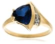 10k Yellow Gold Trillion-Cut Lab-Created Sapphire Ring w/ Diamond Accent, Size 7