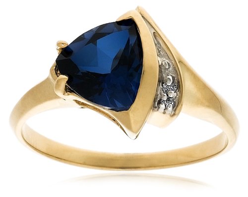 10k Yellow Gold Trillion-Cut Lab-Created Sapphire Ring w/ Diamond Accent, Size 7