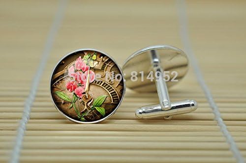 Pretty Lee Steampunk Clock Cufflinks Watch Jewelry Cufflinks In Silver Glass Cabochon Cuff Links C2558