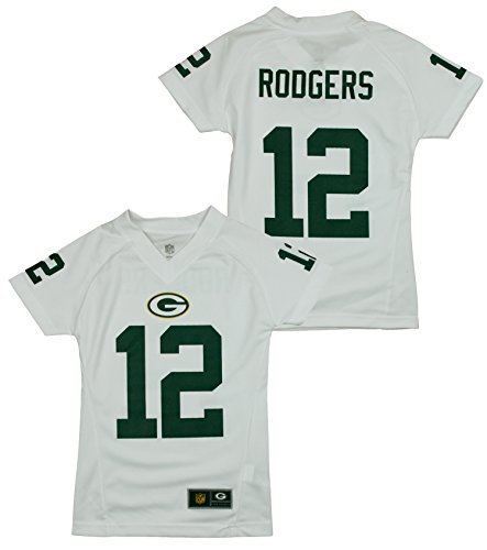 Green Bay Packers NFL Aaron Rodgers #12 Big Girls V-Neck Tee, White