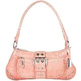Luciano Padovan Buckled Pink Croco-embossed Leather Baguette Bag