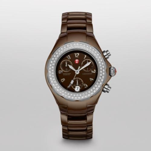 Michele Women's MWW12A000011 Tahitian Diamond Ceramic Chocolate Chronograph Watch
