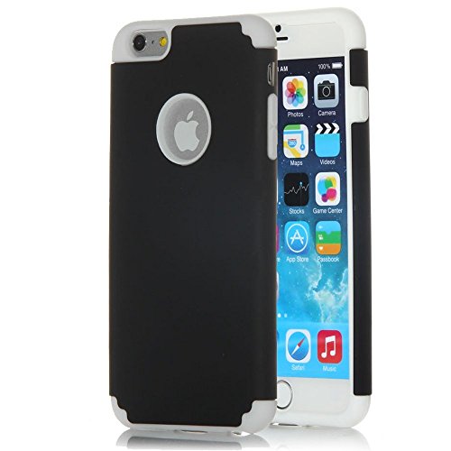 iPhone 6 Case, Lumsing™ Hard Soft Rubber High Impact 2-Piece Double Layer Shockproof Armor Hybrid Defender Case Protective Cover Protection for Apple iPhone 6 (4.7 inch Screen) with Screen Protector (Black/White)