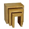 Homescapes - Dakota - Nest of 3 Tables - 46 x 30 x 46 cm - Oak Finish - 100% Solid Mango Hard Wood - ( No Veneer ) Hand Crafted Furniture