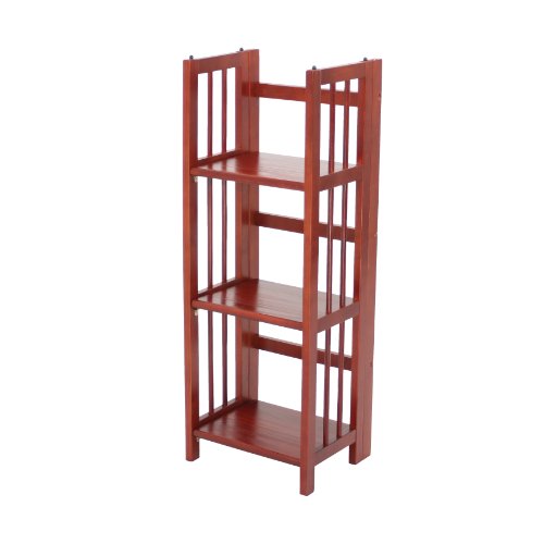 Yu Shan 3-Shelf Folding Stackable Bookcase, 14-Inch Wide, Mahogany
