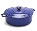 World Cuisine Oval Enamel Cast Iron Dutch Oven 6 3/4 Quart with Lid, Blue