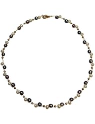 16" Necklace with Black and White Freshwater Pearls and Sparkle Beads - Gold Toned