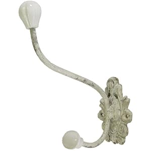 Antique White Finished Metal Hook with Ceramic Knob