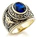 Bague homme Chevalière US Air Force Militaire - Plaqué Or jaune 585/1000 - Oxyde de zirconium bleu