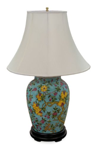 Chinese Porcelain Table Lamp - Aqua & Yellow Floral