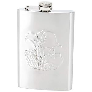 Maxam Embossed 8oz Stainless Steel Flask Embossed Golf Scene Polished Finish Screw Down Cap