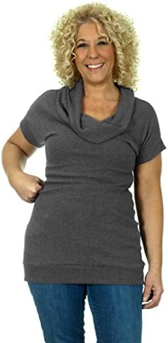 Women's Plus Size Fashion Top with Layered Scoop Neck (3X, Gray)