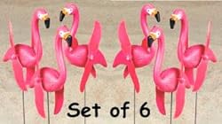 set of 6 whirlygig whirly gig Pink Flamingos spinning Twirling lawn ornament art YARD art STAKES whirling whirly bird spinner wings