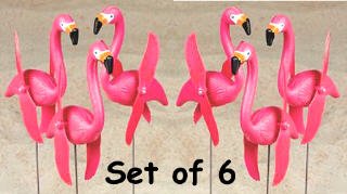 set of 6 Pink Flamingos spinningTwirling lawn ornament art YARD art STAKES whirling whirly bird spinner wings