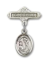 Sterling Silver Baby Badge with St. Cecilia Charm and Godchild Badge Pin
