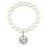 Elastic Natural-Shape Freshwater Pearl Bracelet with Super Mom Heart Charm