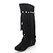 Refresh JOLIN-06 Women's Fringe Studded Flat Heel Zipper Under Knee High Boots