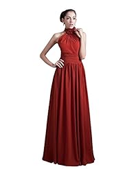 A-line Halter Lace Chiffon Floor Length Natural   Waistline Bridesmaid Dress 