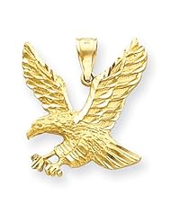 14K Yellow Gold Satin Finish Diamond Cut Eagle Pendant