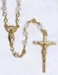 Rosary - Latin Cross - 4mm Crystal Beads - 16in. Gold Plated Chain - Deluxe Box Included - IMPORTED FROM ITALY